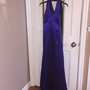 Purple Beaded Satin Floor Length Prom Evening Gown